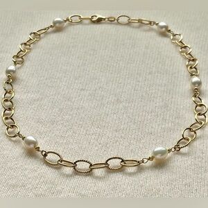 Elegant Veronese 18 K Gold Plated Sterling Silver and Pearl Necklace 18”